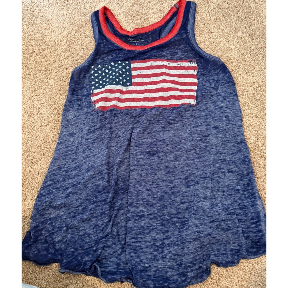 Zoe + Liv American Flag Burnout Tank Top Blue Red Patriotic USA Graphic Large